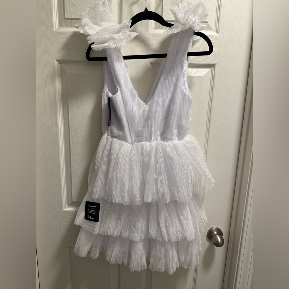 Lulus - Dramatic Arrival White Tulle Tiered Mini Dress - NWT - Size S - Picture 7 of 9